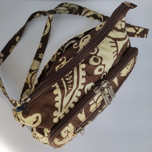 Baggallini Brown & Cream Floral Crossbody Purse Adjustable Strap - Picture 14 of 16